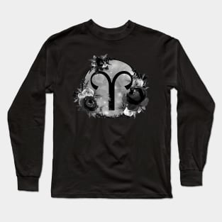 Aries Zodiac Horoscope Gothic Black Floral Monogram Long Sleeve T-Shirt